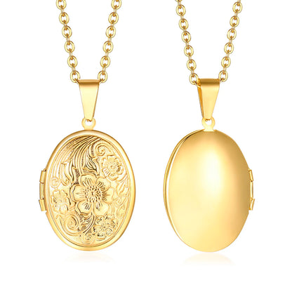 Monogram floral Oval heart locket pendant necklaces