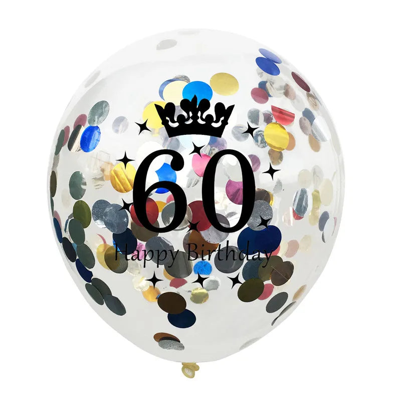 12in Crown Number Confetti Balloons