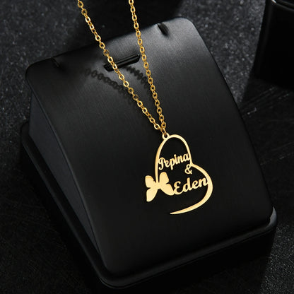 Custom name necklaces personalized heart butterfly