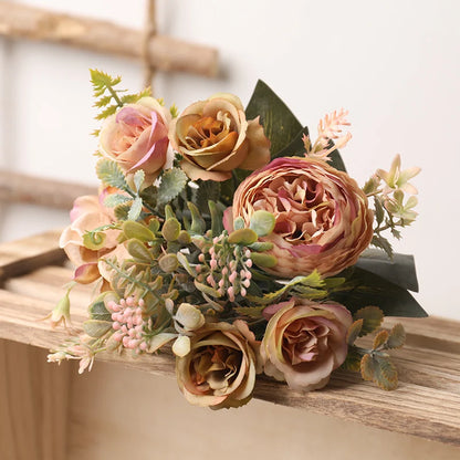 Autumn silk artificial roses flowers
