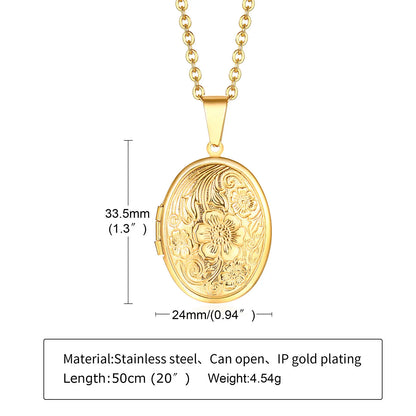 Monogram floral Oval heart locket pendant necklaces