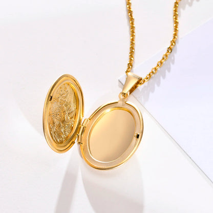 Monogram floral Oval heart locket pendant necklaces