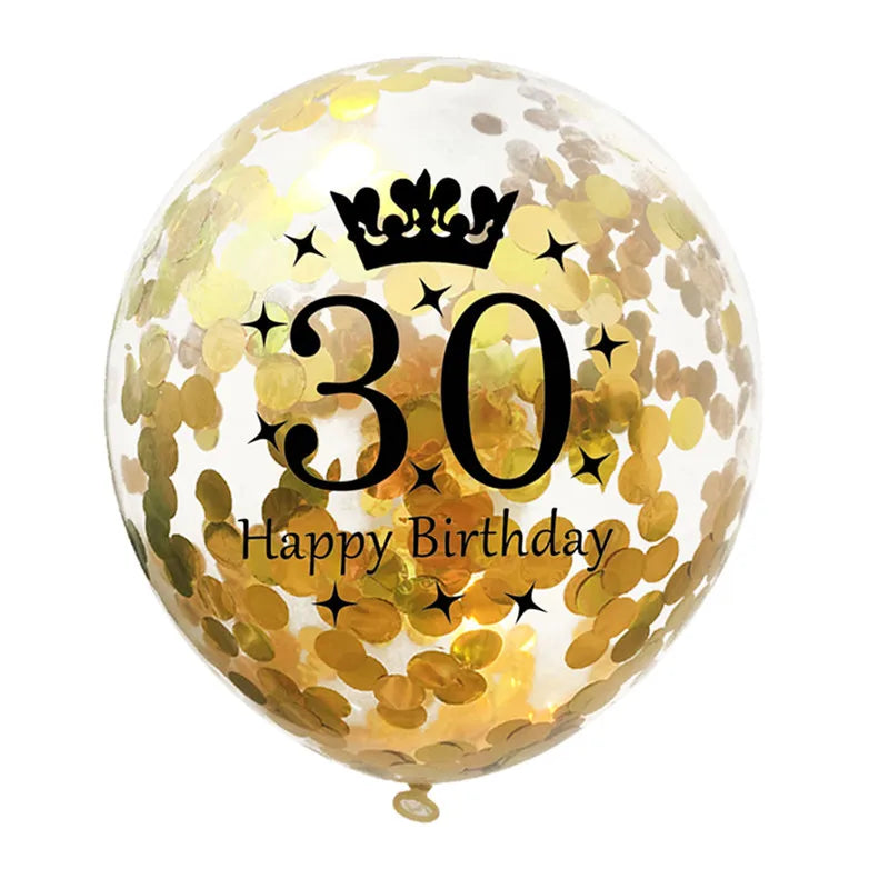 12in Crown Number Confetti Balloons