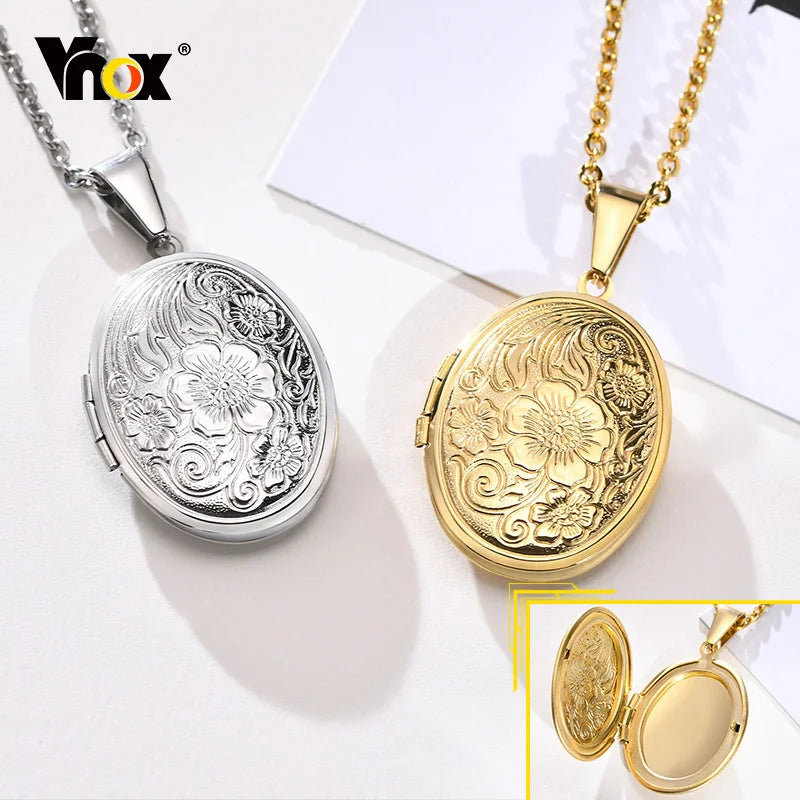 Monogram floral Oval heart locket pendant necklaces