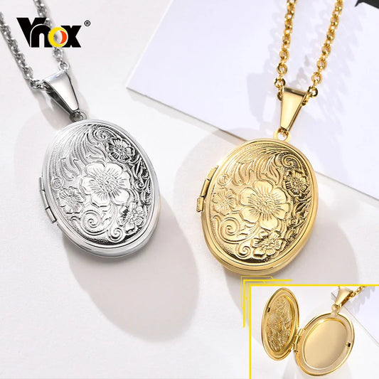 Monogram floral Oval heart locket pendant necklaces