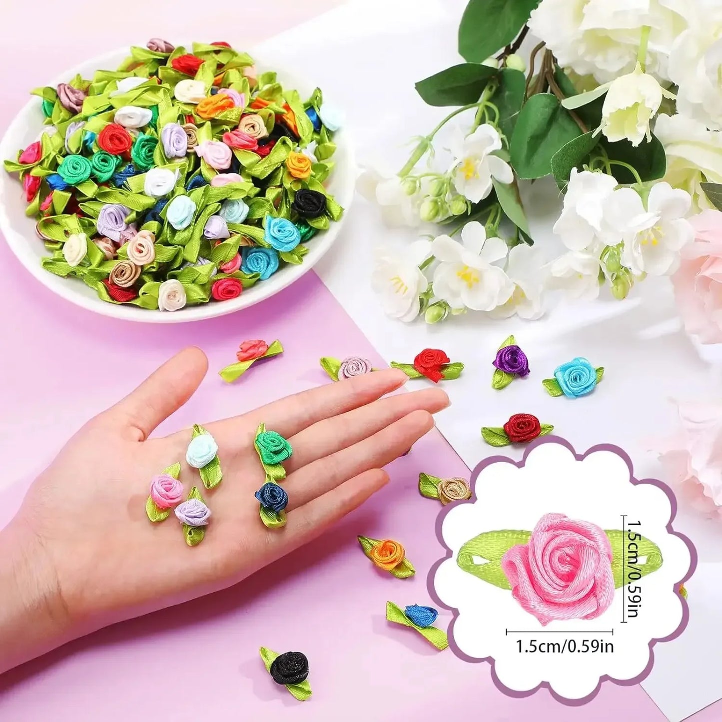 Artificial fabric flower and green leaf 100pcs
