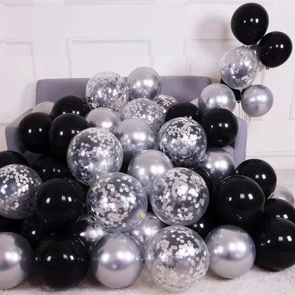 Silver black confetti Latex balloons 30pcs