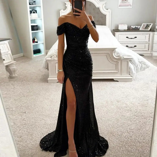 Caren Off-Shoulder Sequin Gown