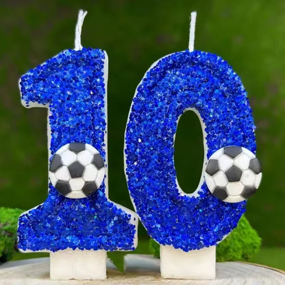 0–9 Blue Football Birthday Candles with Tray