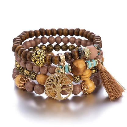 Cacildda Set  Beaded & Wooden Bracelet 4pcs