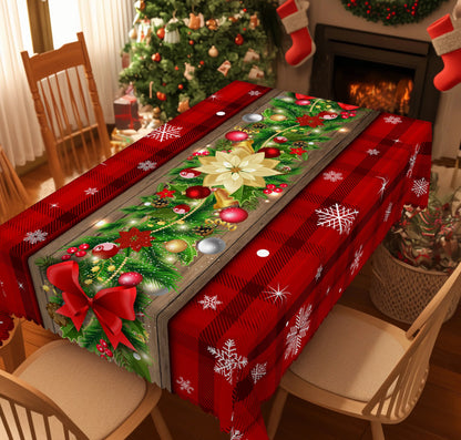 Christmas Dining Table Cover – Red Holly & Bow