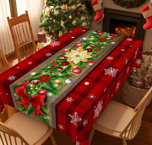 Christmas Dining Table Cover – Red Holly & Bow