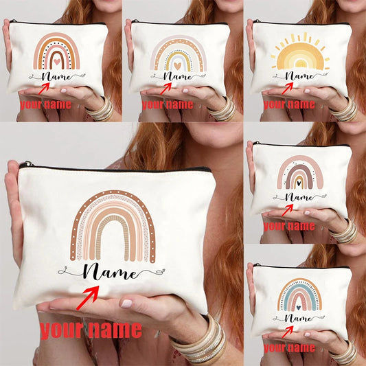 Rainbow custom name makeup bag