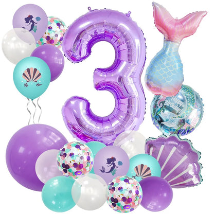 Mermaid Number Balloon Set – 0-9, Sequin & Foil