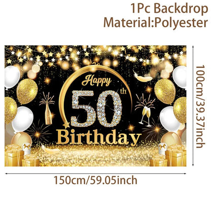 Black Gold Birhtday TableCloth