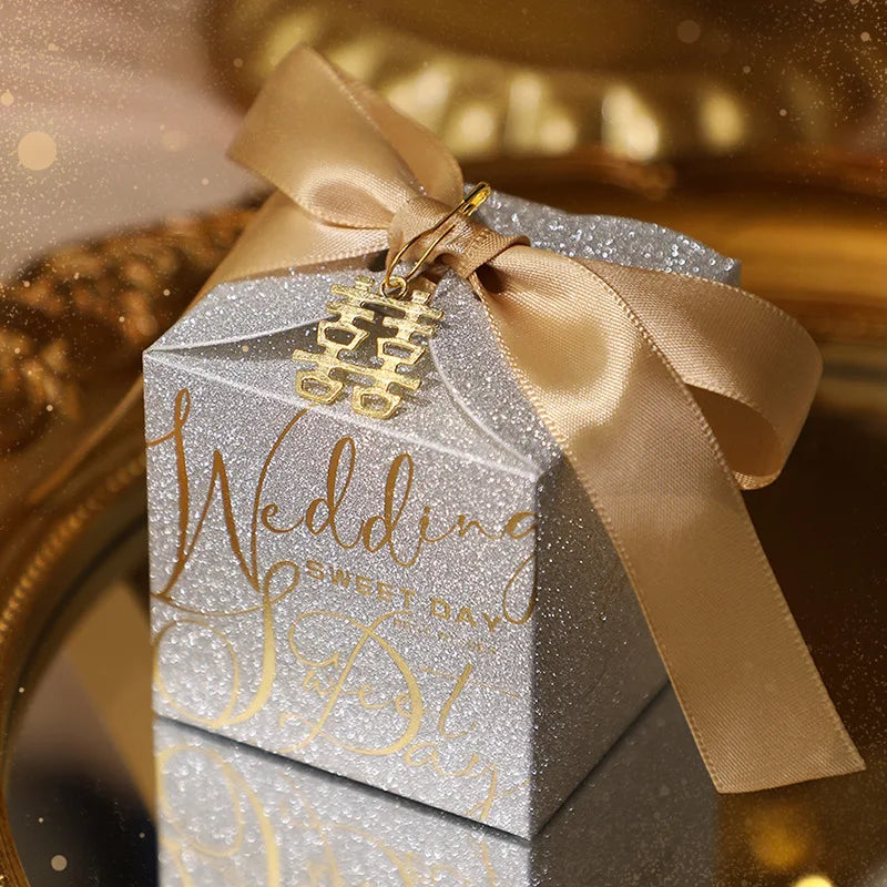 Wedding candy gift box with pearl ribbon