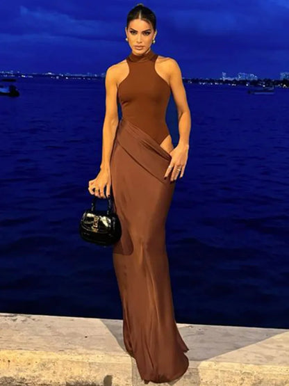 Julia Satin Hollow Out Maxi Dress