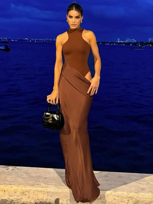 Julia Satin Hollow Out Maxi Dress