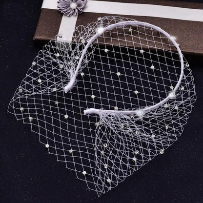 White headband veils Rhinestones hoop