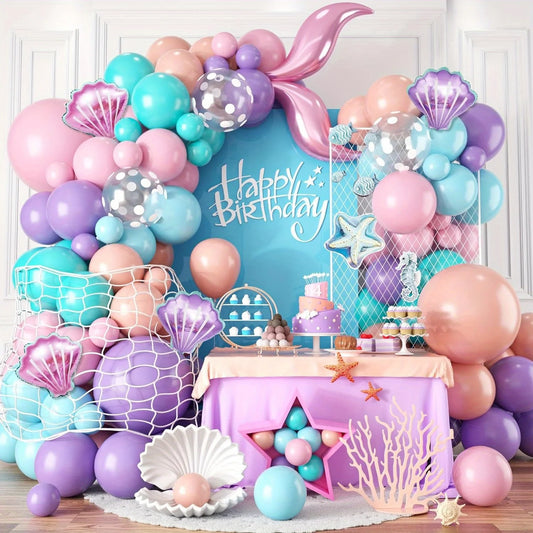 127pcs Mermaid Balloon Arch Set – Pink & Blue Party Decor