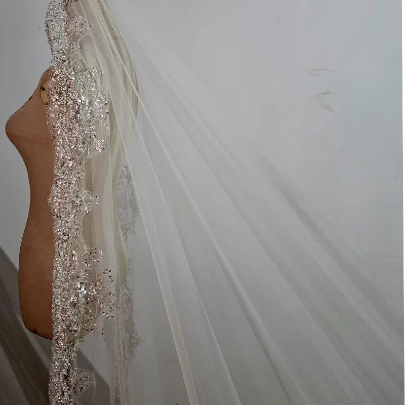 Full crystal pearl lace veil