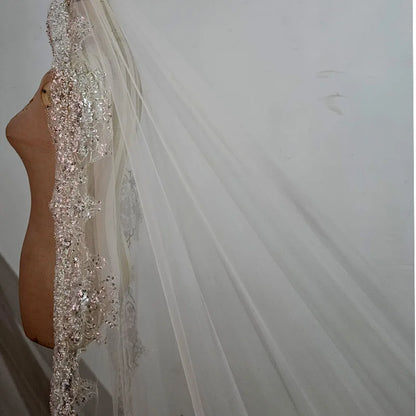 Full crystal pearl lace veil