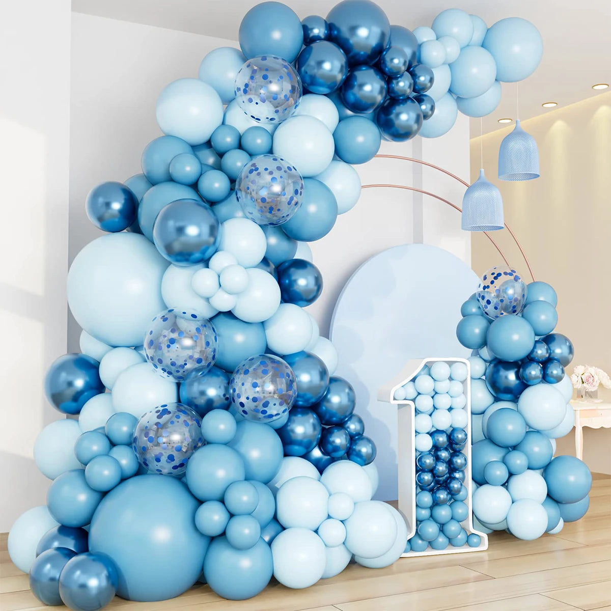 Blue balloon garland arch