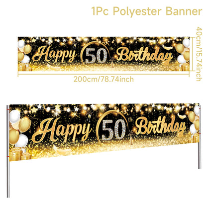Black Gold Birhtday TableCloth