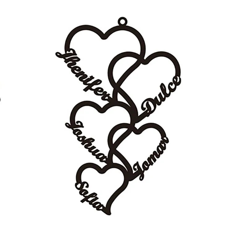 Customized 2-5 Hearts name pendant family necklace