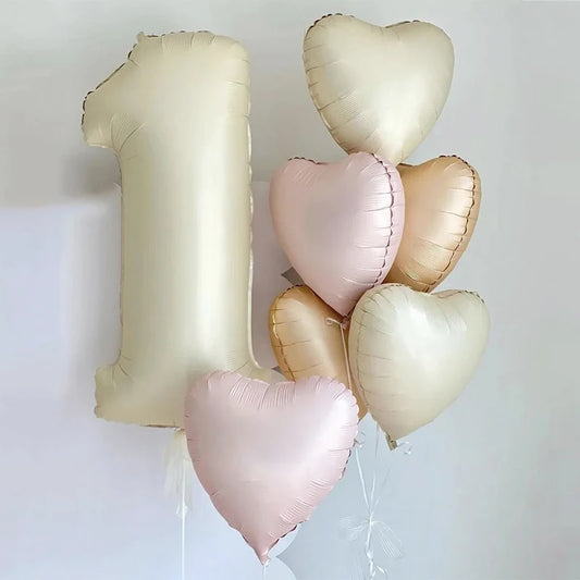 Cream color number with hearts foil Balloons 8pcs
