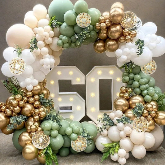 Sage Green and Gold Balloon Arch Decorative 132pcs