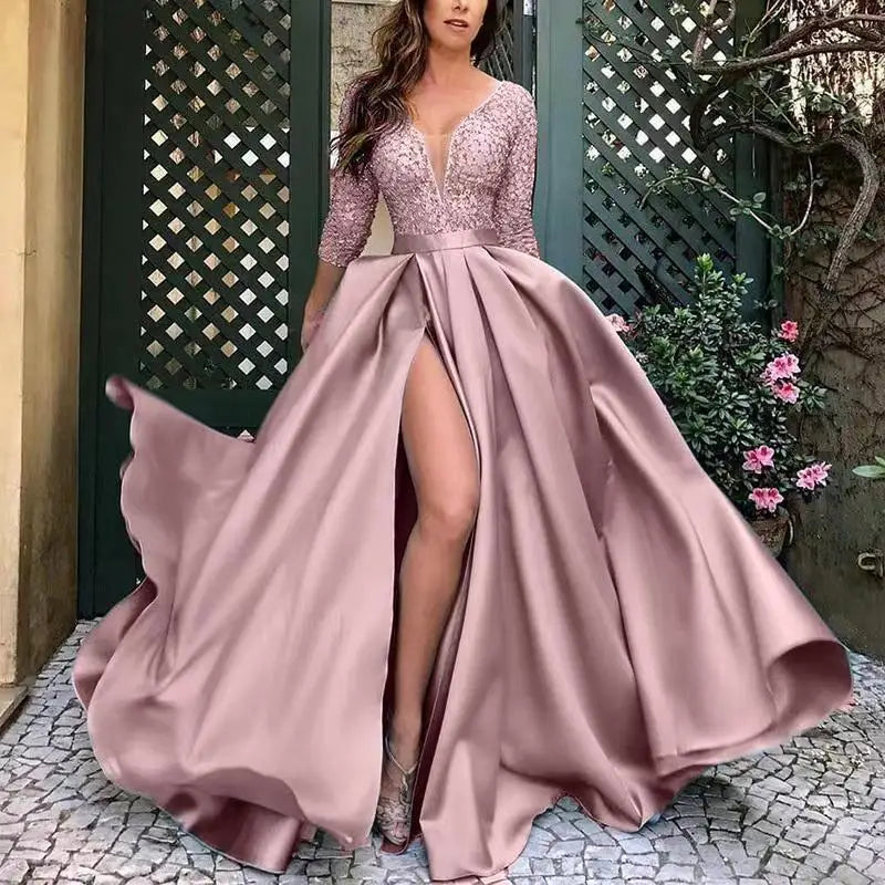 Elie Lace Stitching Split Dress