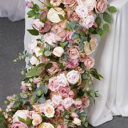 Peony flowers row table Runne decoration
