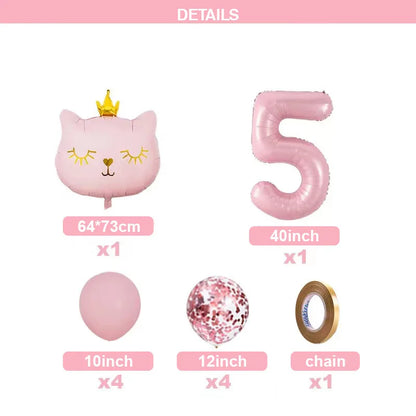 Pink crown cat foil balloon