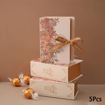 Book shape gift packaging box with ribbon 5pcs