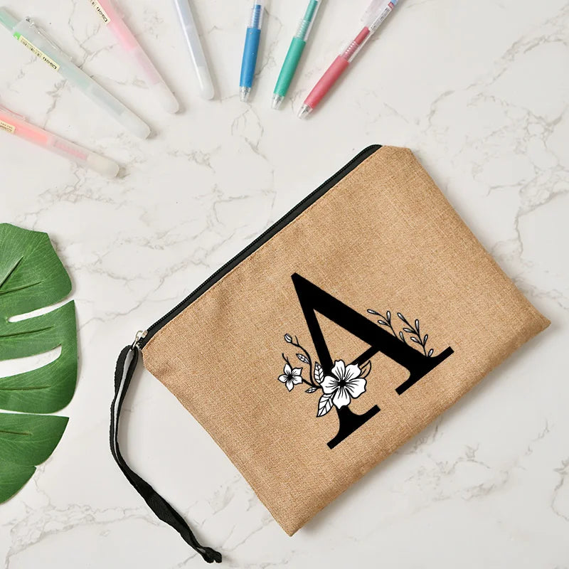 Letter print cosmetic linen makeup bag
