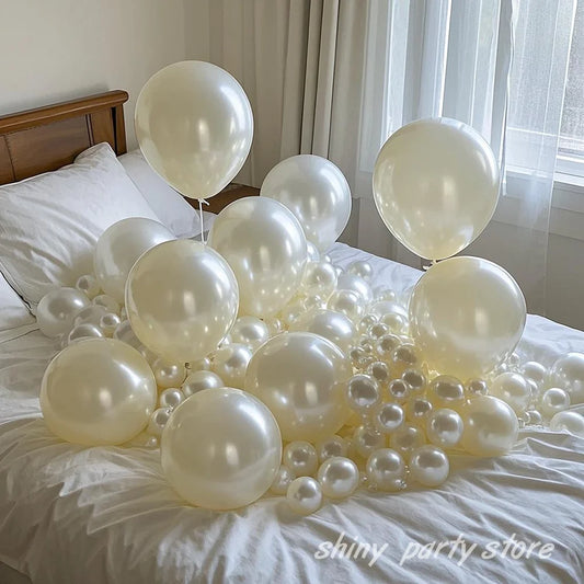 30–100PCS Pearl Balloons – White, Pink, Blue, Silver, Purple