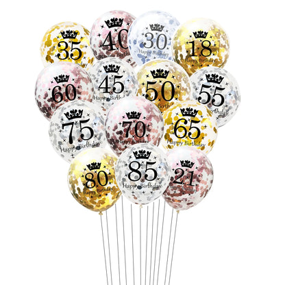 12in Crown Number Confetti Balloons