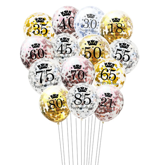 12in Crown Number Confetti Balloons