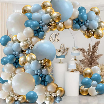 Blue Sand White Metallic Gold Balloons 127Pcs