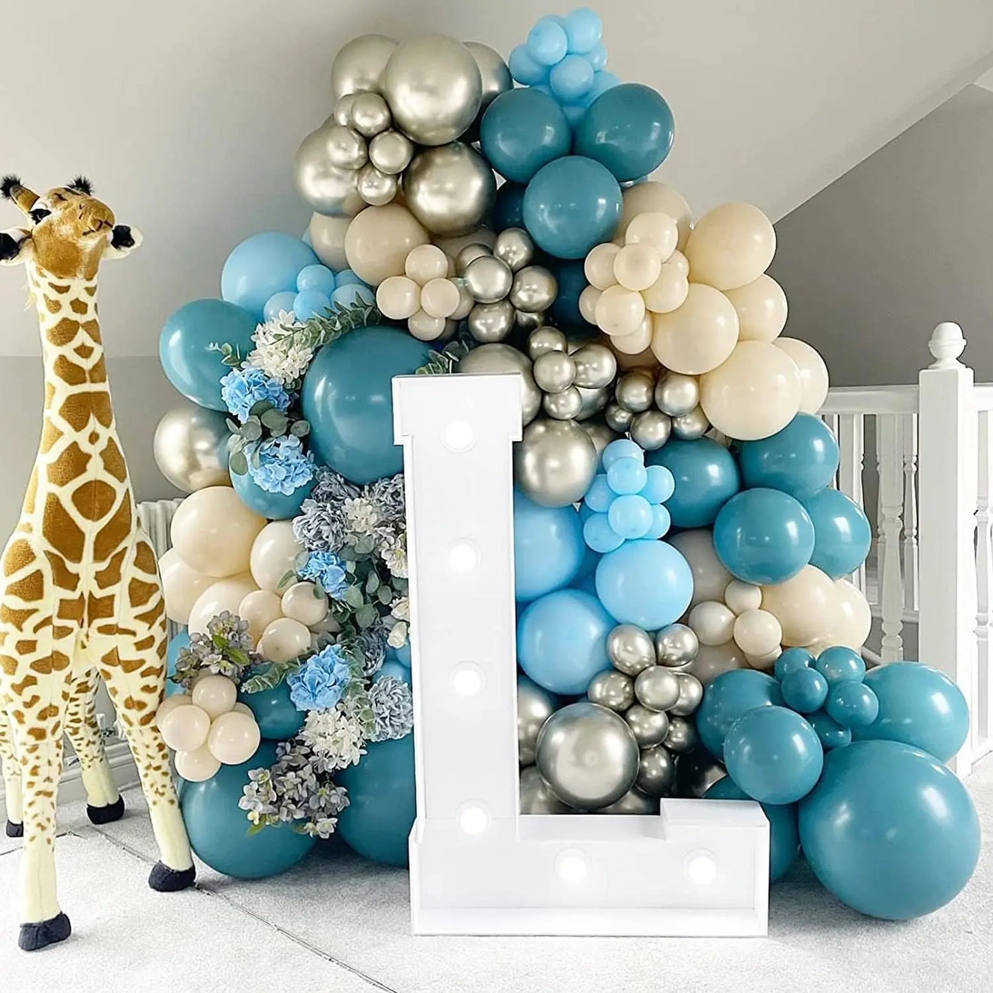 Blue Sand White Metallic Gold Balloons 127Pcs