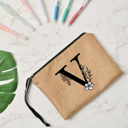 Letter print cosmetic linen makeup bag
