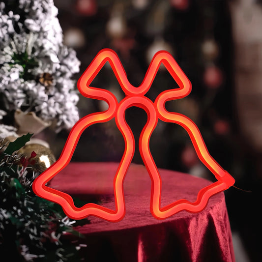 LED Christmas Bell Neon Lights, USB or Battery