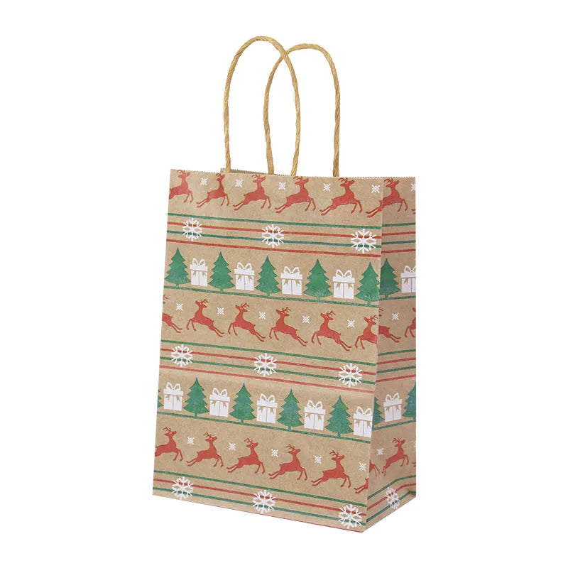 5pcs Christmas Kraft Gift Bags – Santa & Snowman