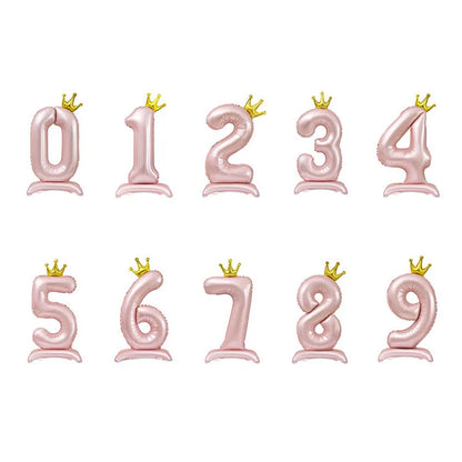 32in Standing Crown Number Balloon – Blue/Pink