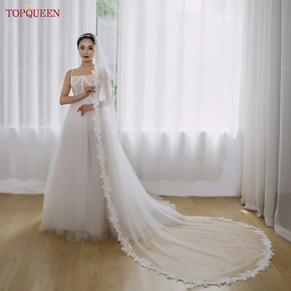 White ivory long veil 1 tier