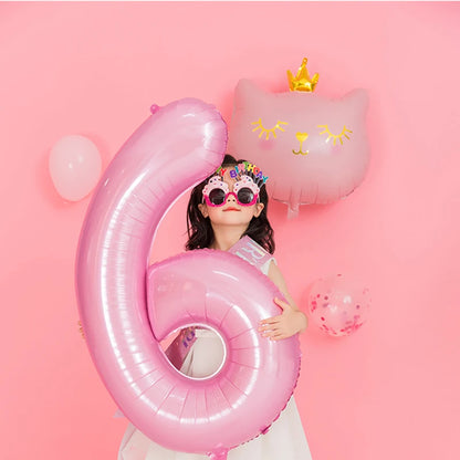 Pink crown cat foil balloon