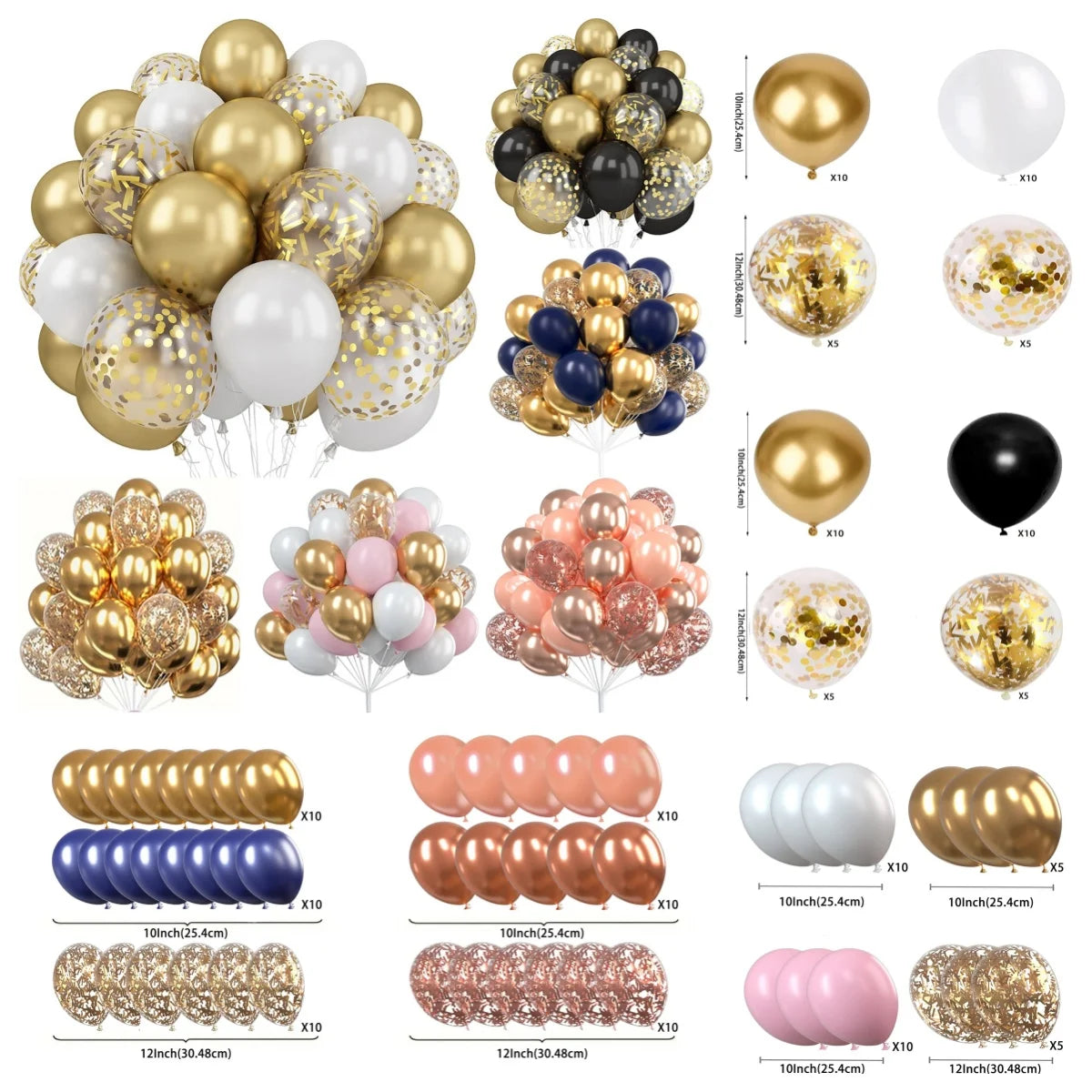 Metallic Gold Pearl White Latex Balloons  30Pcs 12 Inch