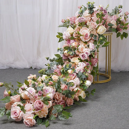 Peony flowers row table Runne decoration