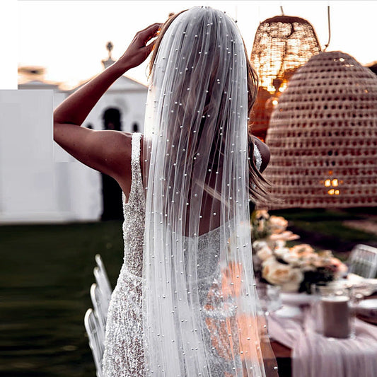 Short Wedding Veil for Bride Pearls